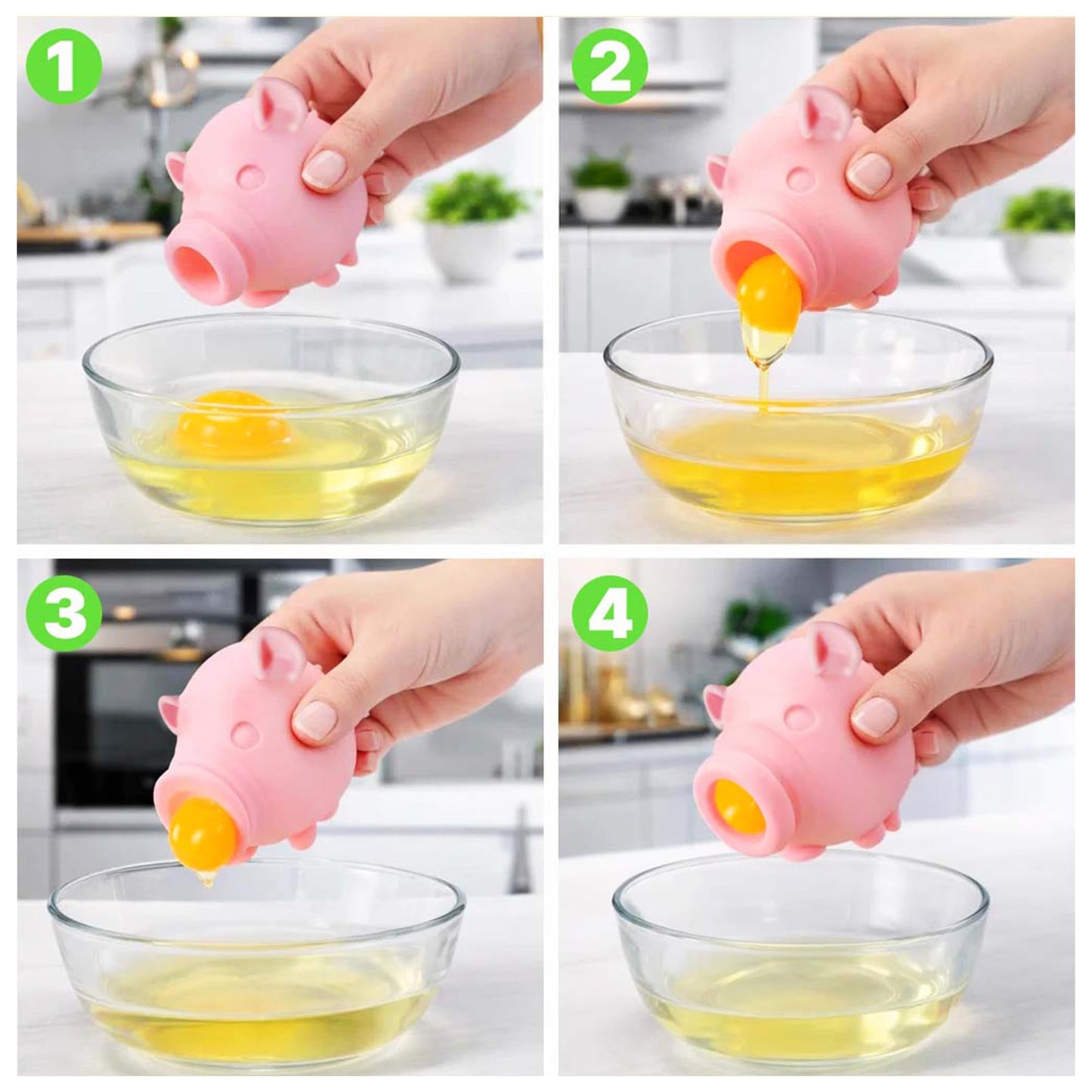 GEGERO Egg Yolk Separator, Food Grade Silicone, Dishwasher Safe Kitchen Gadget for Cooking/Baking. Swallow and Release Raw Egg Yolk from White, Quick & Mess-free, Pack of 3 (Pig, Fish & Frog Design)