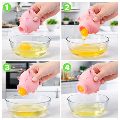GEGERO Egg Yolk Separator, Food Grade Silicone, Dishwasher Safe Kitchen Gadget for Cooking/Baking. Swallow and Release Raw Egg Yolk from White, Quick & Mess-free, Pack of 3 (Pig, Fish & Frog Design)