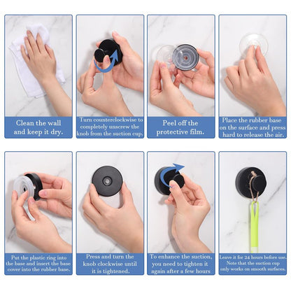 Suction Cup Hooks for Bathroom Kitchen, 2 Pack Stainless Steel Suction Hooks for Shower No Drilling Damage Free Towel Hook Holders Reusable Removable for Hanging Towels, Loofah, Robe, Coat(Black)
