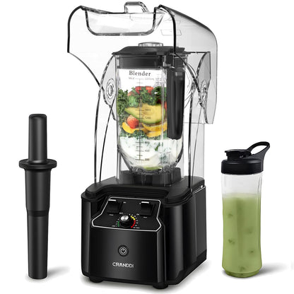 CRANDDI Commercial Quiet Blender, 2200 Watt Professional Countertop Blender with 80oz Pitcher, Built-in Pulse & 15-speeds Control, Smoothie Blender for Commercial and Home, K90 Black