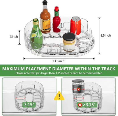 Onadak Lazy Susan Turntable Organiser for Fridge, 360°Rotating Spice Racks for Kitchen Cabinet, Fridge and Pantry Organizer, 33 X 7.5cmClear PET Revolving Condiment Holder﻿