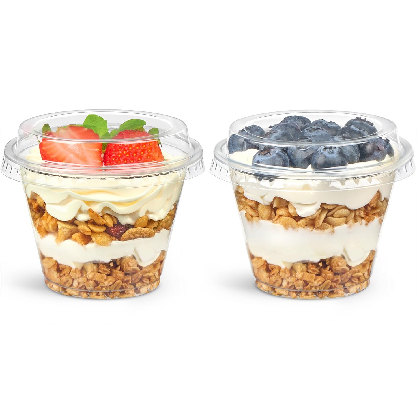 Jycnolm 50 Pack 6 oz Plastic Dessert Cups with Lids, Small Plastic Yogurt Parfait Cups, Mini Round Party Serving Cup for Pudding, Fruit, Cake, Appetizer, Dessert Shot Glasses