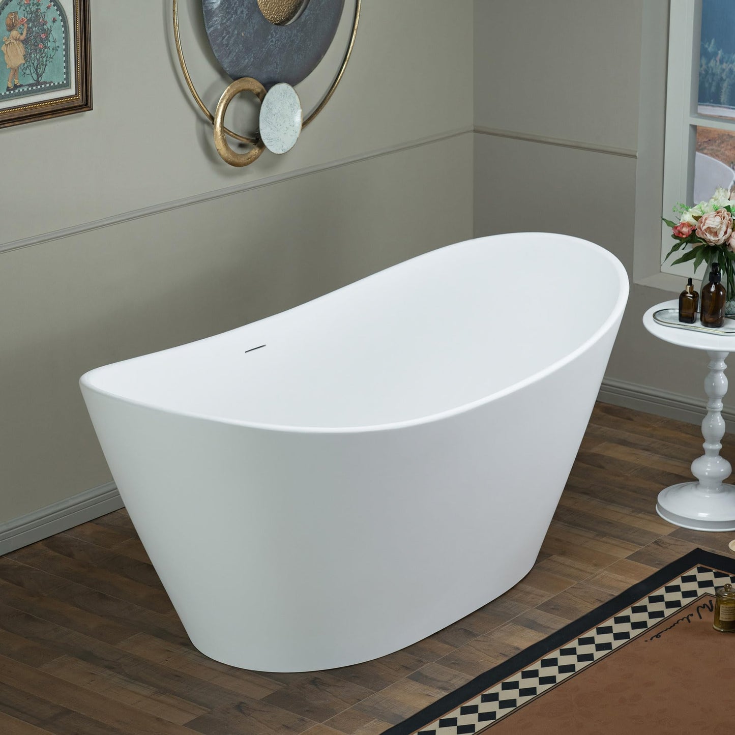 WOODBRIDGE 67 in. x 31.5 in. Stone Resin Luxury Contemporary Solid Surface Freestanding Bathtub in Matte White
