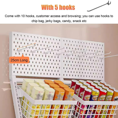 WDJBPSH Rolling Snack Candy Display Rack, Floor-Standing Concession Display Stand with Hanging Hook, Chocolate/Bread/Potato Chips/Cereal/Jelly/Coffee Capsules Organizer(White,8 Basket)