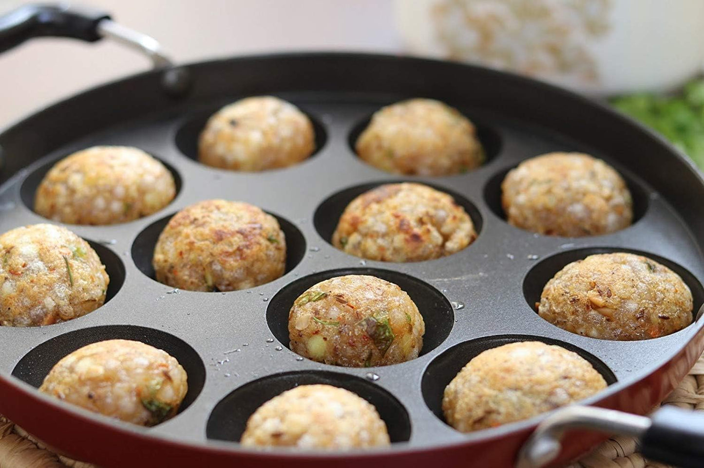 G&D Stainless Steel 12 Pit Appam Maker, Nonstick Paniyaram Pan with Lid, Appam Patra, Takoyaki Pan, Aebleskiver