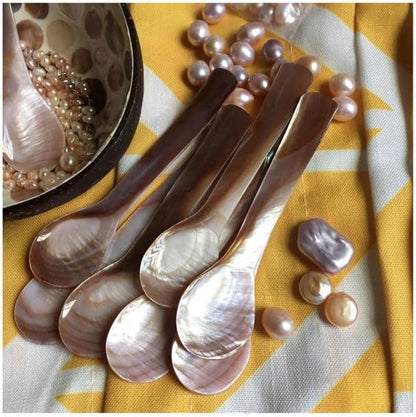 DUEBEL Set of 6 Pink Mother of Pearl Caviar Spoons, 4.5 inch / 11cm with Round Handle for Caviar or Egg Serving