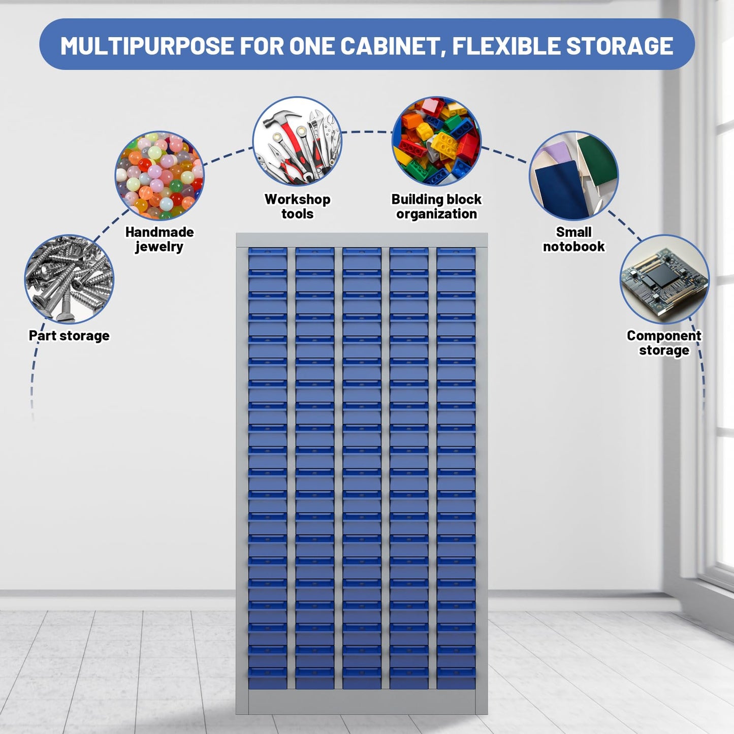 Hymula Part Cabinet with 100 Drawers Nuts Bolts Screw Nail Bins Tool Storage Cabinet Legos Drawer Benchtop Drawer for Garage Organization, Lego Storage, Teacher Toolbox, Makeup Organizer, Shop