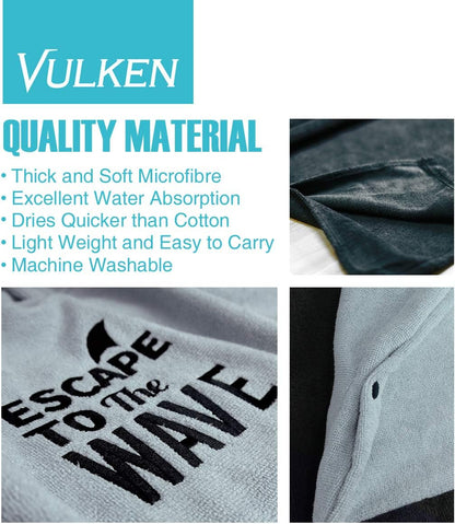 Vulken Extra Large Thick Hooded Beach Towel Changing Robe. Surf Poncho Men for Easy Change in Public. Quick Dry