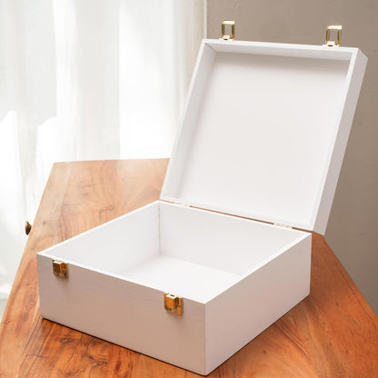 Keepsake Box for Memories, Large White Wooden Storage Box