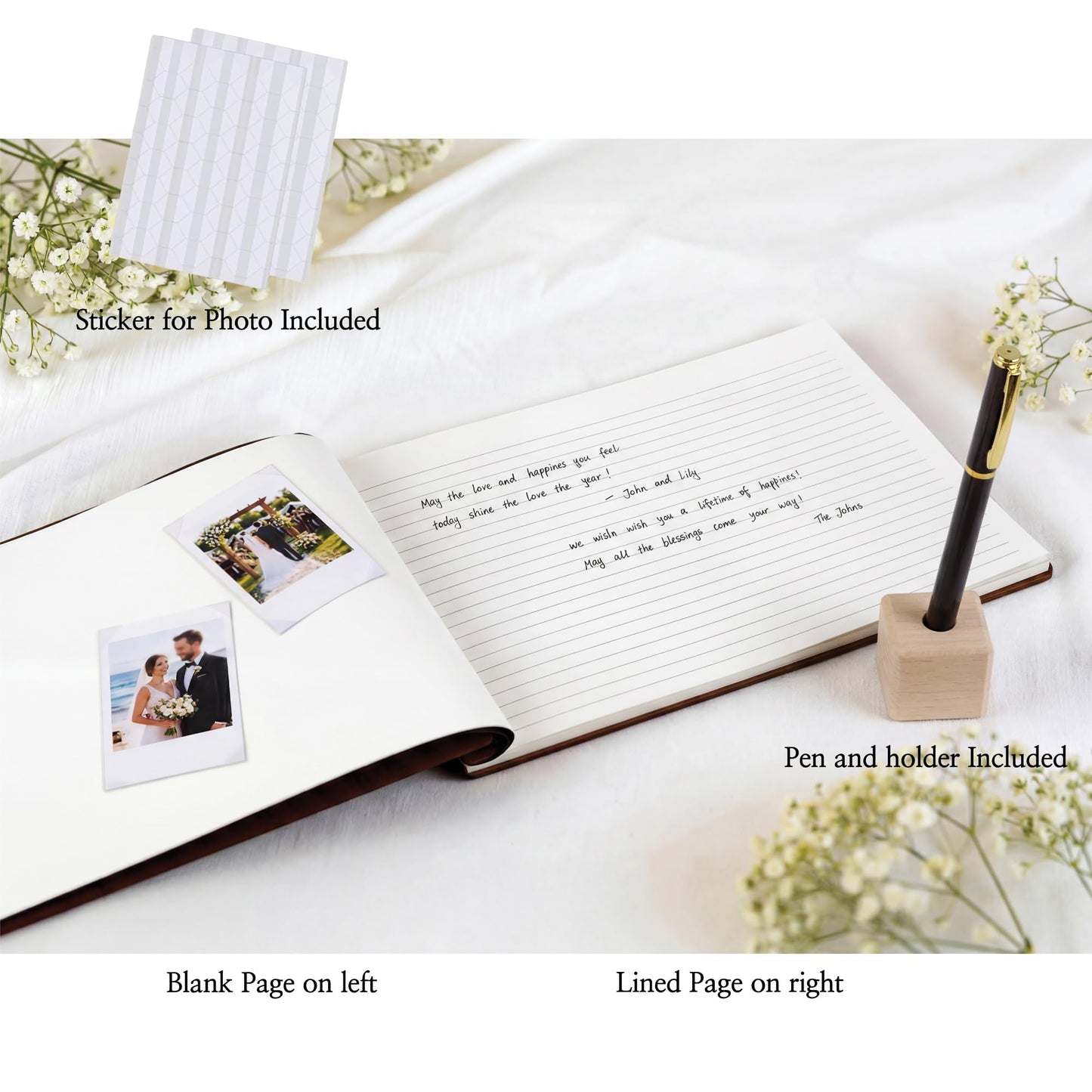 Aspen Studio Guest Book with Signing Pen with Photo of Polaroid for Wedding Book and Memorial Occasions Guest Signing Book for Wedding, Memory Guest Book