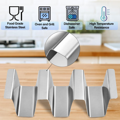 ARTTHOME. Stainless Taco Holders Set of 4 Stand Holders for 3 Tacos, Easy to Clean, Dishwasher Safe, Street Taco Ready