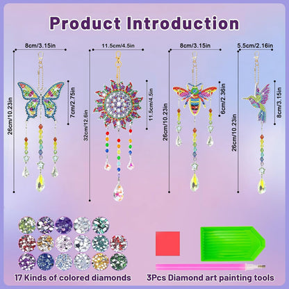 Arts and Crafts for Kids Ages 8-12, DIY Diamond Painting Kits Birthday Gifts for 6 7 8 9 10 11 12 Year Old Girls Boys, Butterfly, Sun Hummingbird, Suncatcher, Wind Chimes for Home Garden Decor