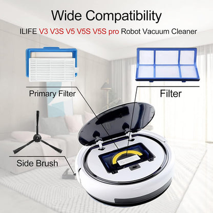 ilovelife Replacement Filter & Brush Accessories for ILIFE V3s, V3s pro, V5s, V5s pro Robot Vacuum Cleaner, 10 Filters