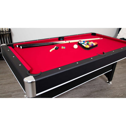 Hathaway Spartan 2-in-1 6ft Pool Table with Ping Pong Top for Game Room – With Red Felt, Engineered Wood Frame, Drop Pockets, Cues, Balls, Triangle, Chalk, Net, Paddles, Balls – Black Finish