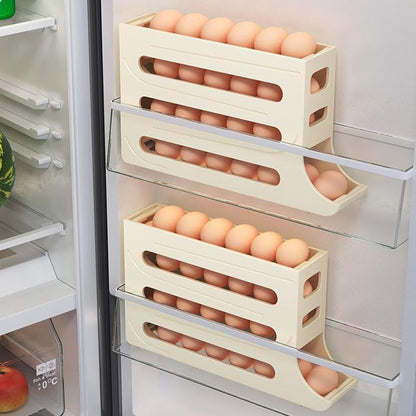 30 Eggs Egg Holder for Fridge - Auto Rolling Fridge Egg Organizer, 4 Tiers Large Capacity Egg Dispenser (White)