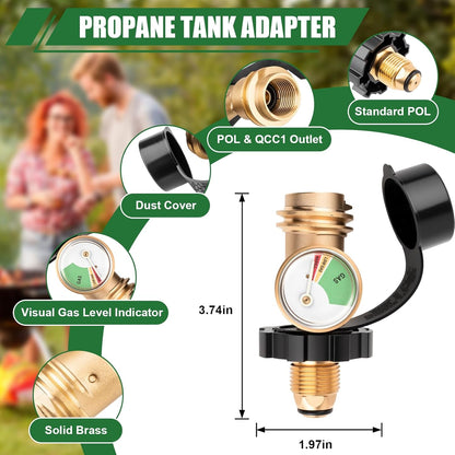 Skiennix 100 lb Propane Tank Adapter - POL to QCC1 Connection with Built-In Gauge for Easy Monitoring