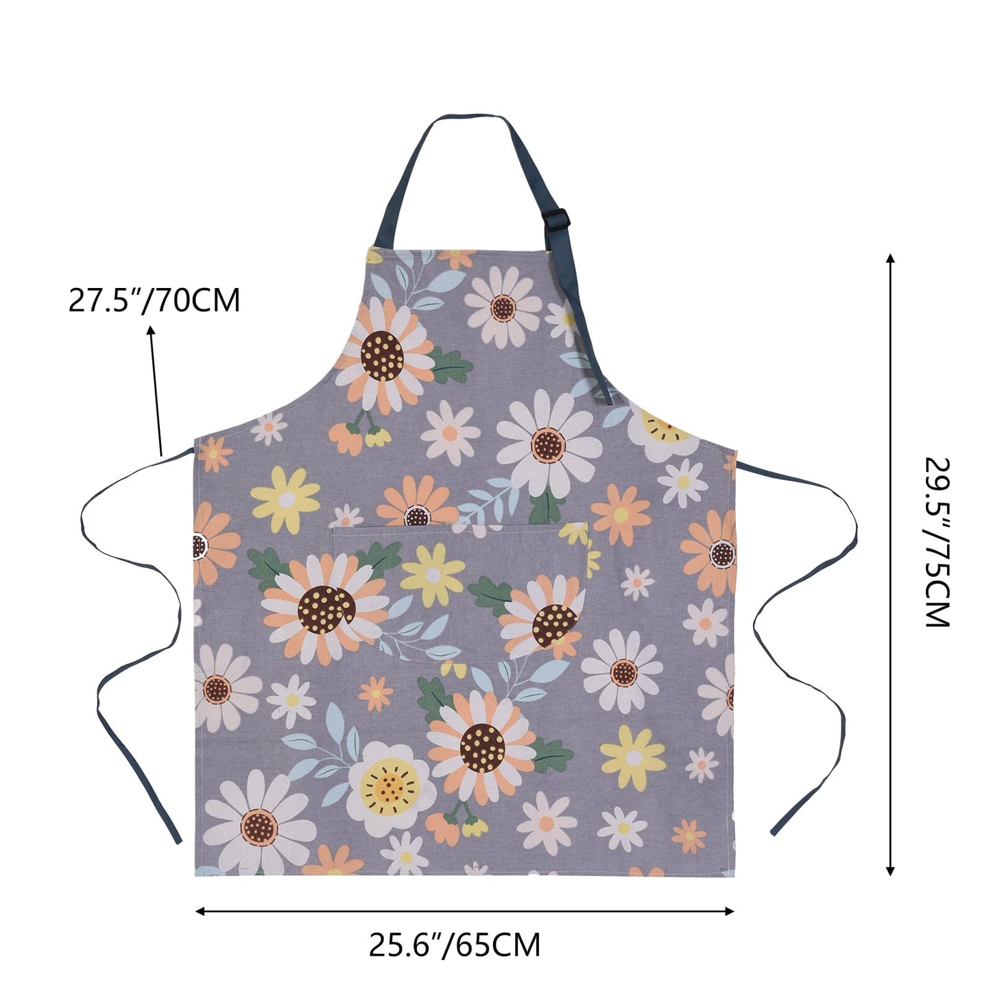 ARBINSON 2 Pack Floral Apron for Women with Pockets, Adjustable Cotton Chef Aprons for Kitchen, Cooking, BBQ & Grill (Green/Leaves)