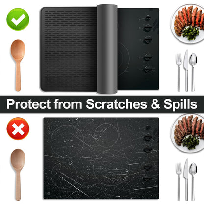 Stove Top Cover for Electric Stove- Range Covers for Electric Stove,Silicone XXL Dish Drying Mat, Glass Cooktop Covers, Flat RV Range top Mats (Black, 28"x20")