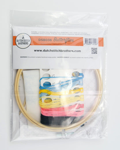 DUTCH STITCH BROTHERS Butterflies Embroidery Starter Kit with Pattern and Instructions. Stamped Embroidery Kits with Embroidery Clothes with Pattern. 6" Embroidery Hoop