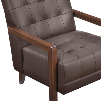 Lexicon Modern Accent Chair, Luxury Genuine Leather Match Living Room Chair with Tufted Cushions, Solid Wood Frame and Arm Rest, Comfy Upholstered Single Seat for Bedroom/Reading/Office, Dark Brown