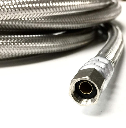 10 FT Stainless Steel Braided Ice Maker Hose with 1/4" Comp Connection
