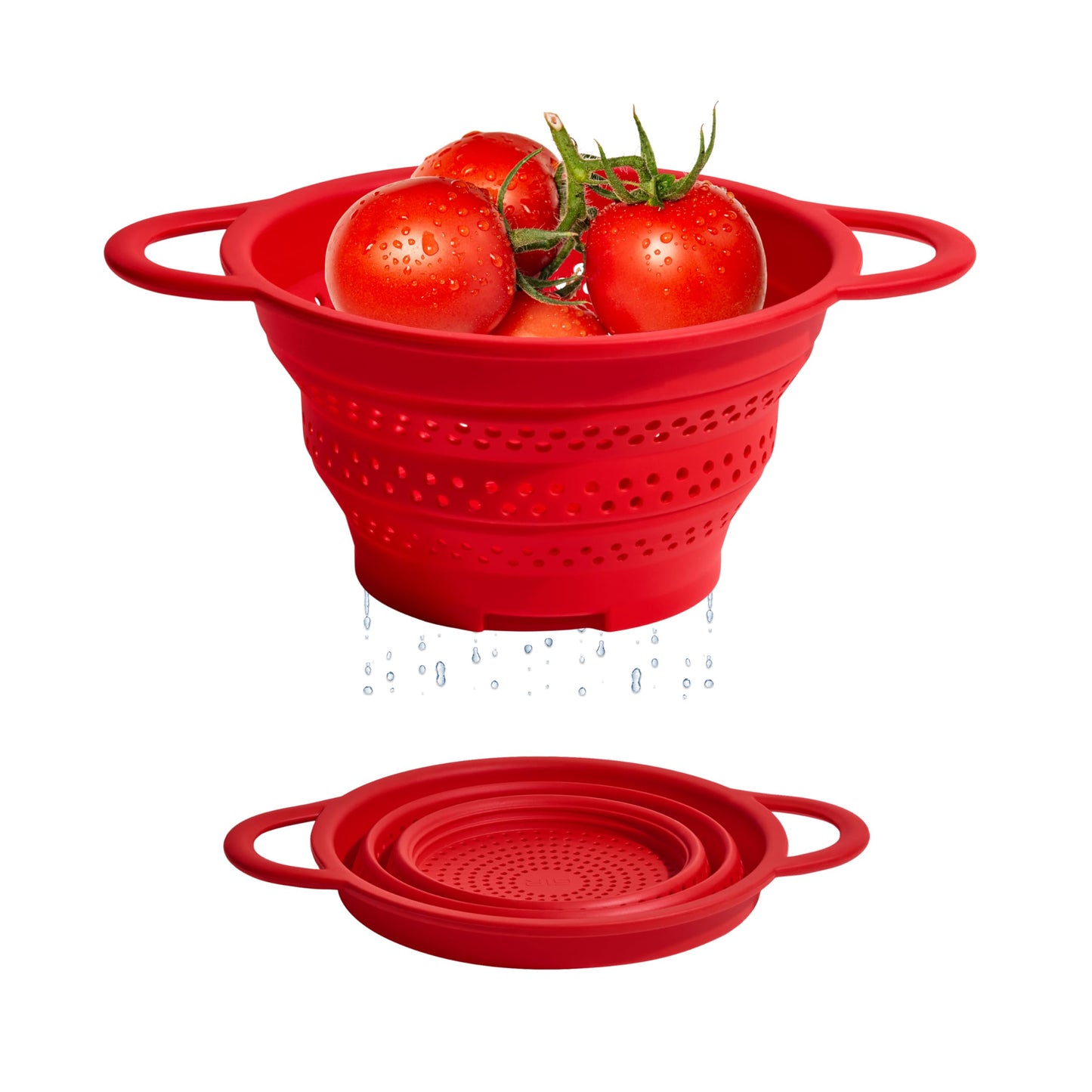 GIR Collapsible Colander for Kitchen, Silicone Strainer and Steamer, BPA-Free, Heat-Resistant, Space-Saving Collapsible Strainer with Stainless Steel Rim, Dishwasher Safe - Red