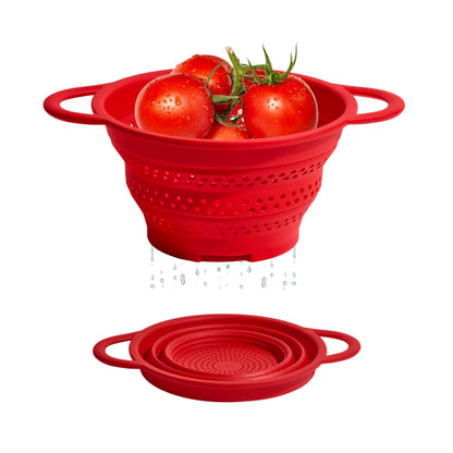 GIR Collapsible Colander for Kitchen, Silicone Strainer and Steamer, BPA-Free, Heat-Resistant, Space-Saving Collapsible Strainer with Stainless Steel Rim, Dishwasher Safe - Red