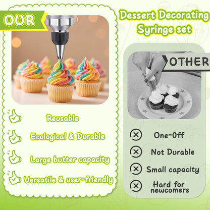 NOVANO Dessert Decorating Syringe Set, Frosting Piping Kit Stainless Steels Cake Decorating Kit with 54 Piping Tips & 9 silicone cupcakes, Cupcake Decorating Kit Piping Bags and Tips Set (Black)