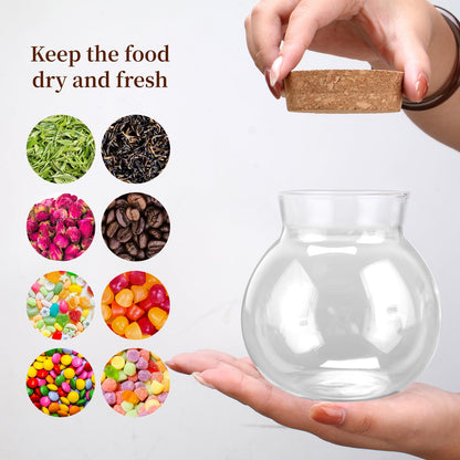 DNIENKGE 17oz Spherical Glass Jar with Cork Lid Airtight - Kitchen Glass Jar for Preserving and Storing candy, tea, Coffee, Spice, flour, Beans etc (2)
