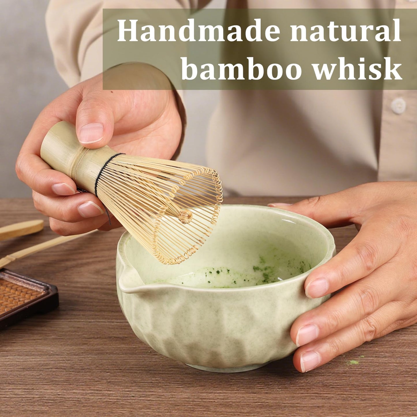 Matcha whisk Set,Japanese Matcha Set,Matcha Bowl with Spout,Matcha Whisk and Holder,Bamboo Scoop,Sifter - 6 Pcs Tea Set for Matcha Lover,Tea Ceremony(Green)