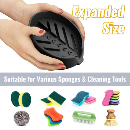 NiHome Silicone Sponge Holder Compatible with Scrub Daddy Mommy Sponges for Kitchen & Bathroom, Auto Draining Organizer, Holds Multiple Sponges & Cleaning Tools, Food-Grade, Dishwasher Safe (Black)