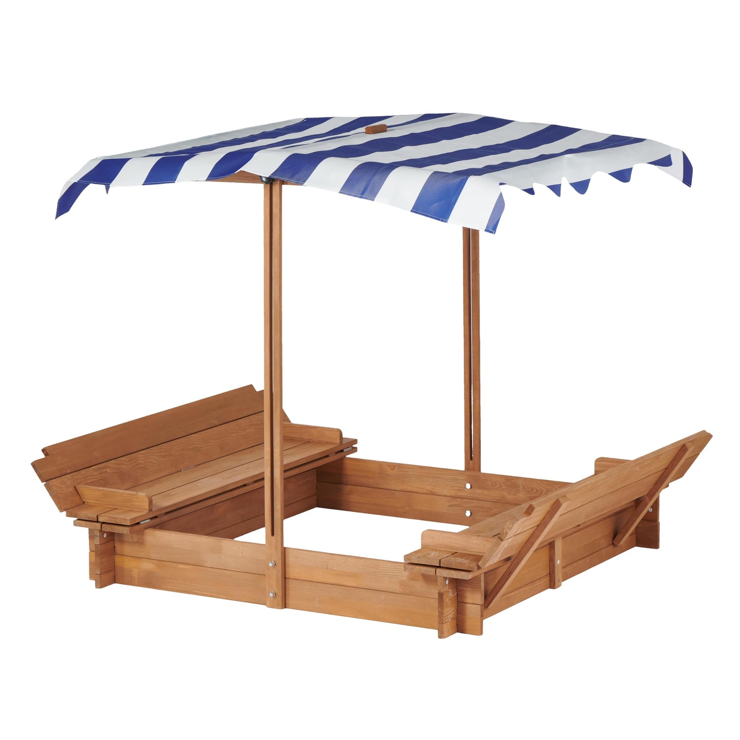 Kids Sandbox with Adjustable Canopy & 2 Foldable Seats, 46'' Wooden Sand Box with Cover, Outdoor Sandpit for Backyard Play