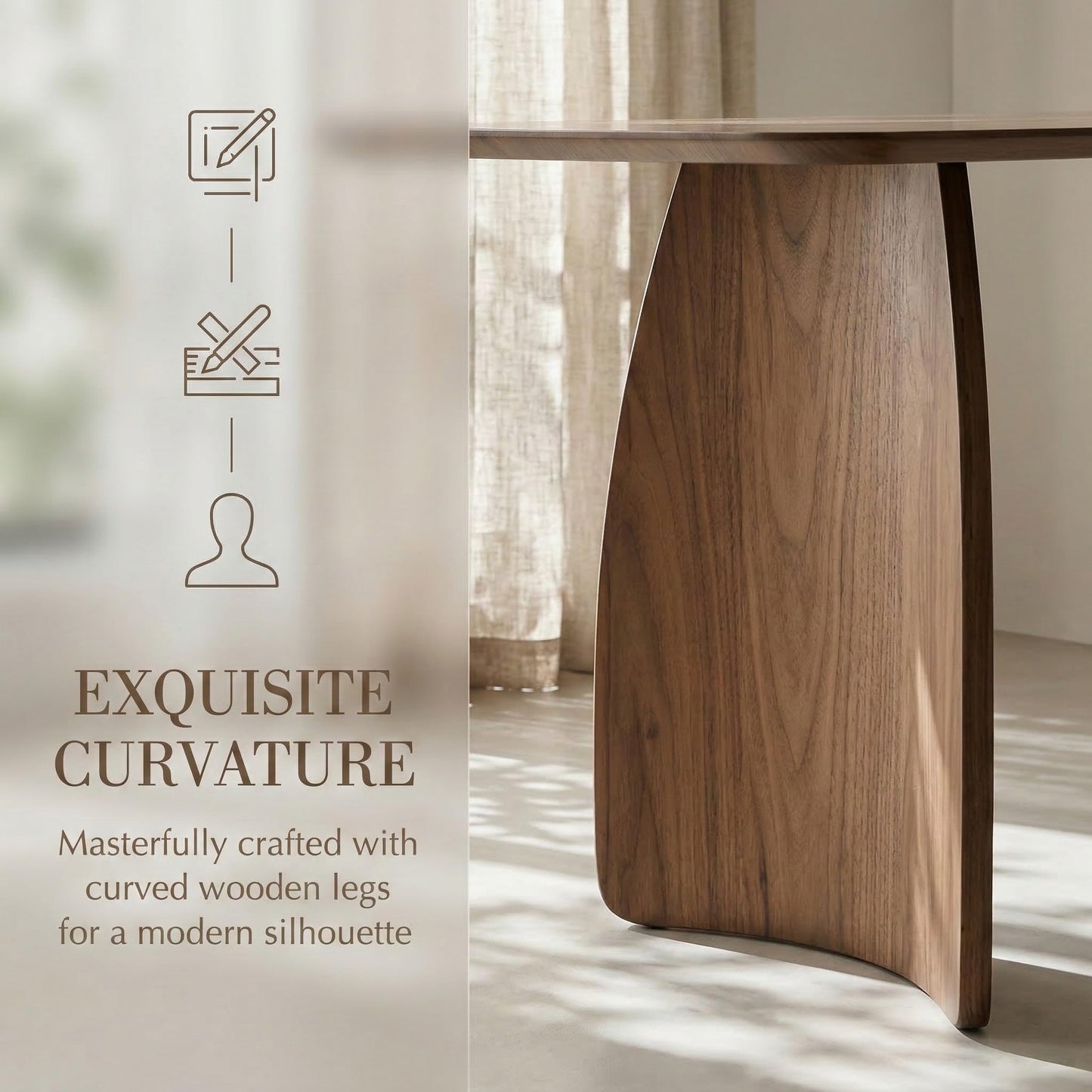 ROCITY 70 Inch Large Dining Table for 6-8 People, Solid Wood Kitchen Table with Curved Wooden Legs, Mid Century Modern Rectangular Long Dinner Table for Dining Room, Walnut