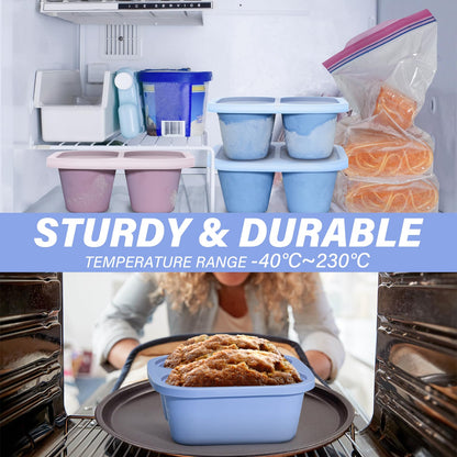 Mossime Silicone Soup Freezer Molds: 1 Cup Silicone Freezer Trays with Lid - 4 Packs Easy Release Soup Freezer Containers - 250ml 125ml Portion Large Cubes for Ice Soup (4, Blue/Purple)