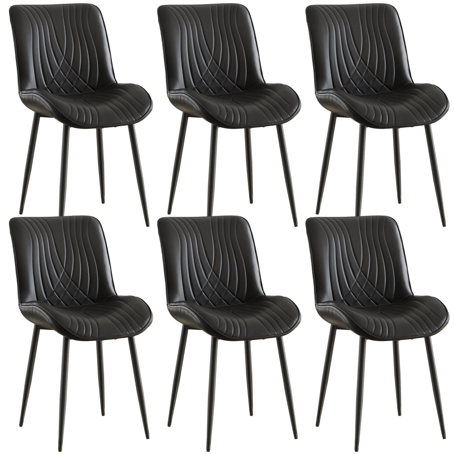VECELO Dining Chairs Set of 6, Modern Upholstered Faux Leather Cushion Seat and Metal Legs for Kitchen, Living Room, Black