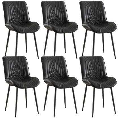 VECELO Dining Chairs Set of 6, Modern Upholstered Faux Leather Cushion Seat and Metal Legs for Kitchen, Living Room, Black