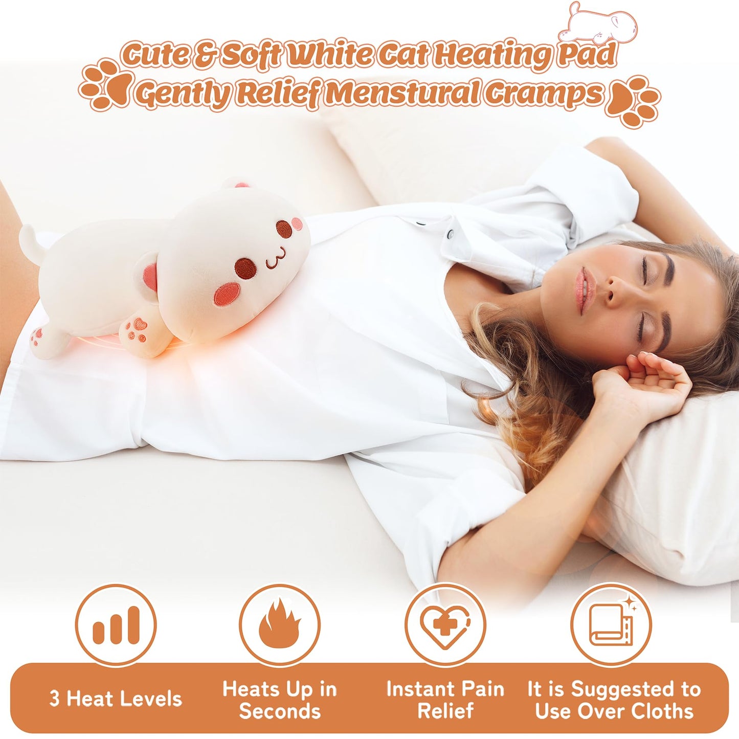 Electric Heating Pad for Period Cramps, Cuddly Soft 14" Capybara Plush with a Hot Soft Belly USB Powered, Menstrual Heating Pad Neck Shoulder Pain Relief, Gift for Women Daughter Wife