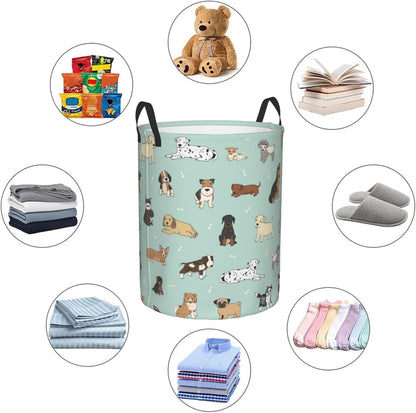 Cute Puppy Dog Round Laundry Hamper Storage Basket for Toys and Clothes Organizer, 62L