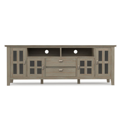 SIMPLIHOME Artisan TV Stand - 72 inch Wide Solid Wood Media Console in Distressed Grey, Contemporary Entertainment Center for Living Room for TVs up to 80 Inches with Drawers and Cable Management