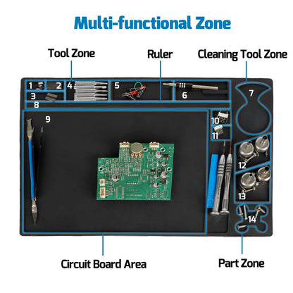 WEP M160 Silicone Soldering Mat 13.7x9.9 inches Heat-resistant with 5 Function Zones, Soldering Mat for, electronics repair, DIY Projects