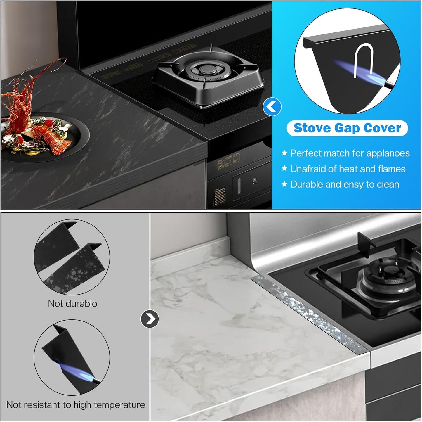 Stainless Steel Stove Gap Covers - Kitchen Stove Counter Gap Filler, Easy to Clean, Retractable Length 13.8" to 27.6"