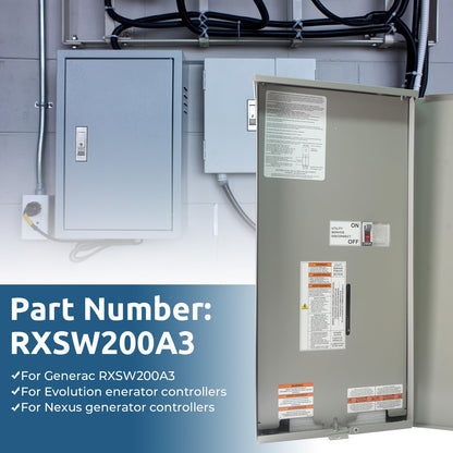 RXSW200A3 200 Amp Automatic Transfer Switch w/Power Management Replacement for Generac, Service Entrance Rated, NEMA 3R Aluminum Enclosure