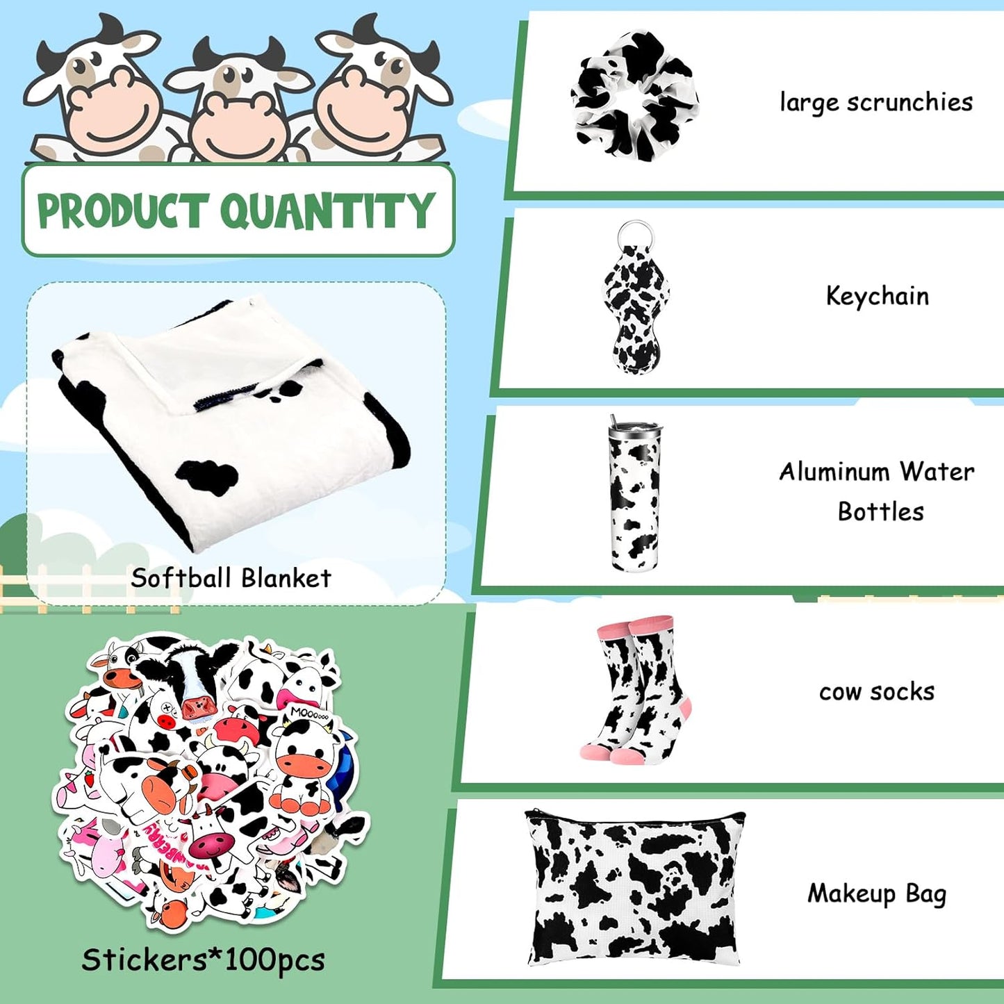 Set 20 oz 50" 60" Bokon Cow Stuff for Girls, Christmas Cow Gift Include Stainless Steel Tumbler with Lid and Straw x