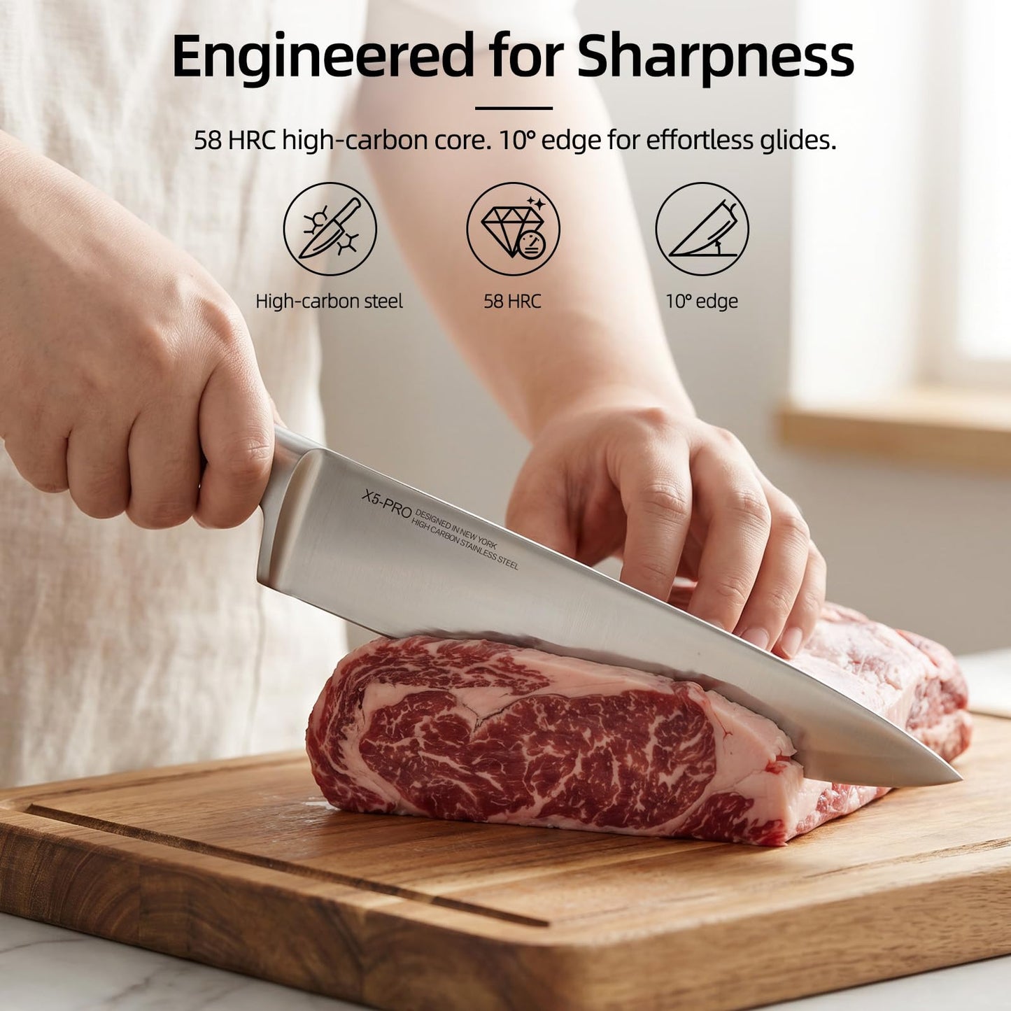 KnifeSaga Kitchen Knife Set with Block and Detachable 2-Stage Sharpener | 14-Piece Premium High Carbon Stainless Steel Knives with Ergonomic Anti-Slip Handle, Rubberwood Knife Block
