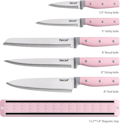 hecef Kitchen Knife Set with Magnetic Strip, 6 pcs Professional Knives Set for Kitchen, 13-inch Magnetic Strip