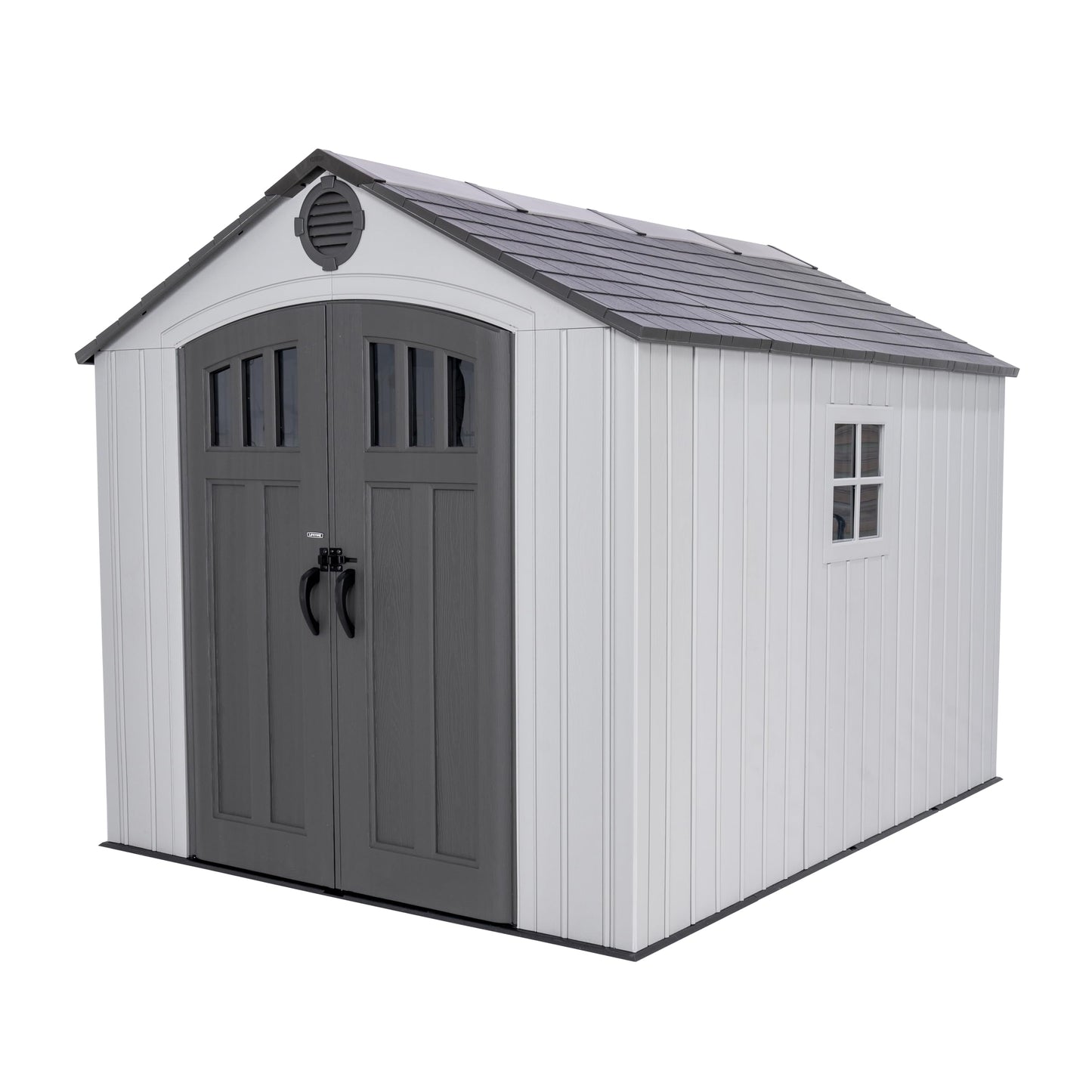 Lifetime Outdoor Storage Shed, 8x10 Ft, Gray, Resin Tool Shed with Lockable Doors and Steel-Reinforced Walls