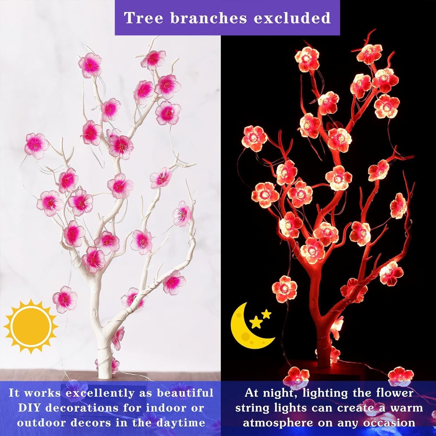 16 13 40 Day(1 Mudder Colors Cherry Blossom Decor Flower String Lights, Fairy Pink Light String with Timer ft LEDs USB