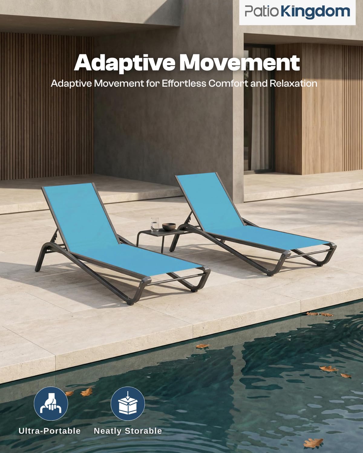 Patio Kingdom 3-Piece Patio Chaise Lounge Set with Side Table, Set of 2 Adjustable Pool Chairs and Aluminum Bistro Table, All-Weather Outdoor Furniture for Pool Deck, Patio & Tanning, Sky Blue