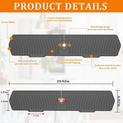 XAUXAGL 30 Inch Sink Splash Guard,Longer Silicone Sink Mat for Kitchen Bathroom,Kitchen Faucet,Silicone Sink Faucet Mat Splash Guard, Drip Protector Splash Countertop (Grey)
