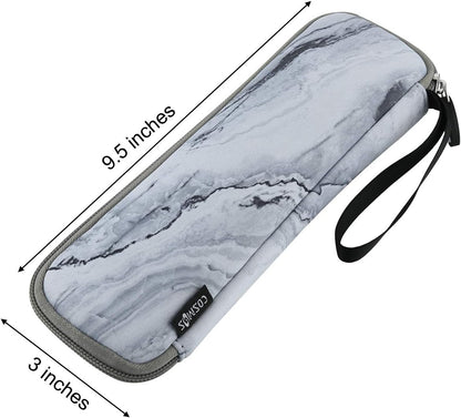 CM Reusable Portable Travel Tableware Carrying Bag, Storage Case for Cutlery, Flatware Organizers, Marble White